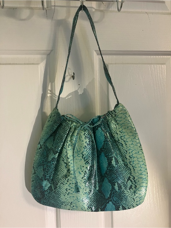 Handbags - Turquoise Snake-Print Shoulder Bag